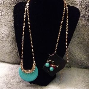 Turquoise Stone Necklace & Earrings